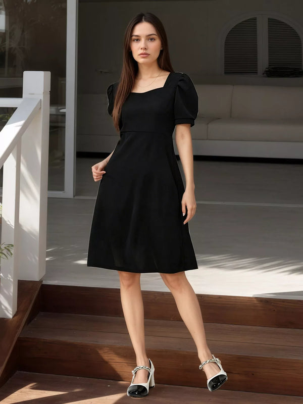 Puff Sleeve Bow-Back Mini Dress - Alternate View - WE4U Fashion USA