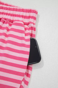Stripe Drop Shoulder Round Neck Top and Buttoned Straight Pants Two Piece Set Thumbnail 12