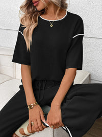Round Neck Half Sleeve Top and Pants Set Thumbnail 8