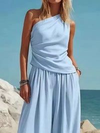 Full Size One-Shoulder Top and Wide Leg Pants Set Plus Size Thumbnail 3