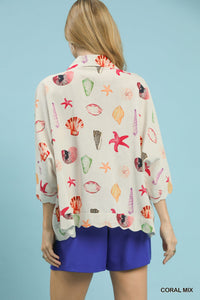 Umgee Seashell & Starfish Print Button-Down Top Thumbnail 3