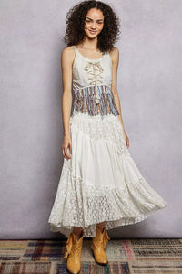 POL Lace-Up Fringe Hem Tank with Lace Detail Thumbnail 5