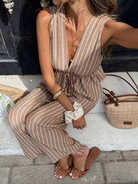 Striped Sleeveless Top and Wide Leg Pants Set Thumbnail 4