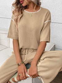 Round Neck Half Sleeve Top and Pants Set Thumbnail 17