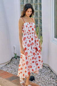 SO ME Shell Print Tiered Lined Midi Cami Dress With Belt Thumbnail 5