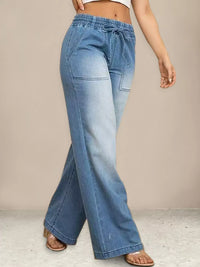 Drawstring Waist Wide Leg Jeans Thumbnail 7