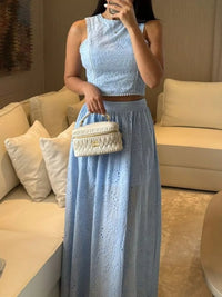 Eyelet Crop Top and Maxi Skirt Set Thumbnail 6