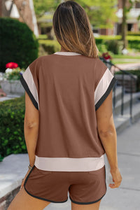 Contrast Round Neck Top and Shorts Set Thumbnail 3