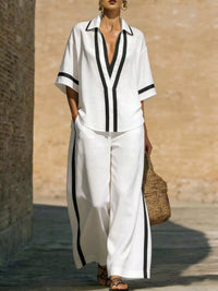 Full Size Contrast Trim Top and Pants Set Plus Size Thumbnail 5