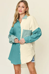 Double Take Full Size Pocketed Texture Button Up Shirt Thumbnail 3