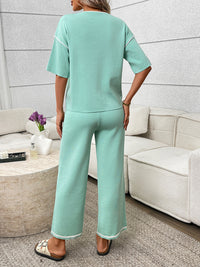 Round Neck Half Sleeve Top and Pants Set Thumbnail 6