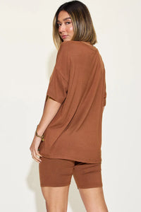 Basic Bae Full Size V-Neck Drop Shoulder T-Shirt and Shorts Set Thumbnail 11