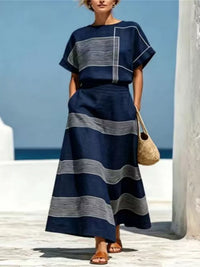 Full Size Striped Round Neck Top and Skirt Set Plus Size Thumbnail 3
