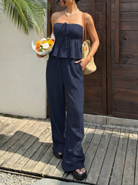 Textured Tube Top & Wide Leg Pants Set Thumbnail 1