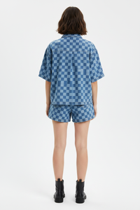 Checkered Shirt and Shorts Denim Set Thumbnail 3