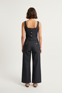 Striped Button Down Tank and Pants Denim Set Thumbnail 3