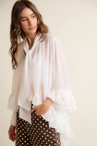 Sheer Ruffle Bell Sleeve Bow Tie Blouse Thumbnail 9