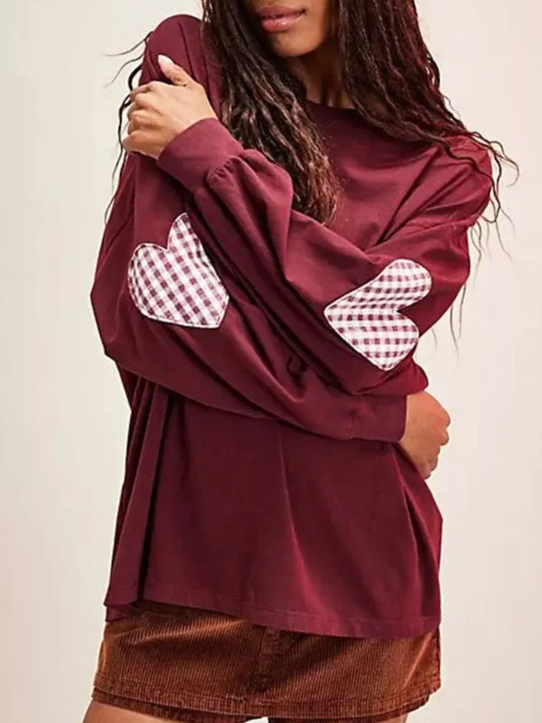 Heart Patch Long Sleeve Sweatshirt - Women's Clothing & Dresses USA