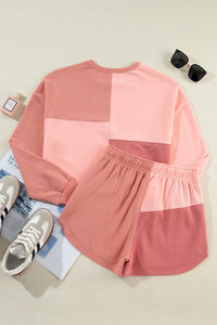 Color Block Round Neck Top and Shorts Set Thumbnail 7