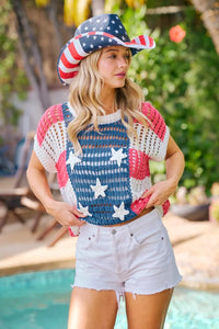 BiBi Crochet Star Patches 4th Of July Sweater Cover Up Thumbnail 10