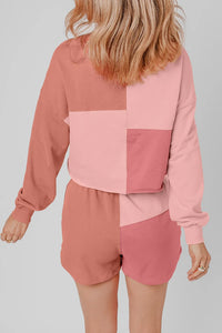 Color Block Round Neck Top and Shorts Set Thumbnail 2