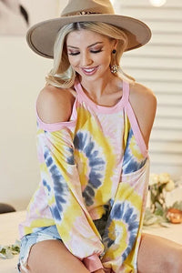 BiBi Tie Dye Print Terry Top with Cold Shoulder Detail Thumbnail 4