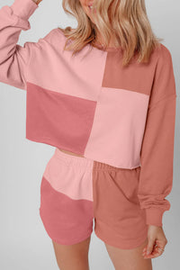 Color Block Round Neck Top and Shorts Set Thumbnail 3