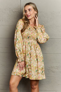 Floral Smocked Square Neck Dress Thumbnail 3