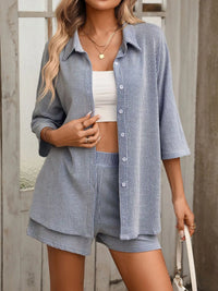 Textured Shirt and Shorts Set Thumbnail 10