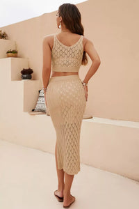 Openwork Cropped Tank and Split Skirt Set Thumbnail 2