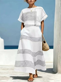 Full Size Striped Round Neck Top and Skirt Set Plus Size Thumbnail 8
