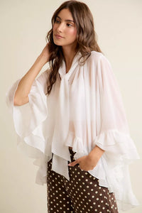 Sheer Ruffle Bell Sleeve Bow Tie Blouse Thumbnail 6