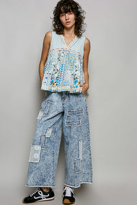 POL Floral V-Neck Sheer Tank with Lace Trim Thumbnail 5