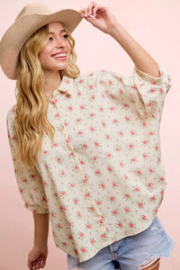BiBi Flower Printed Short Dolman Blouse Top Thumbnail 1