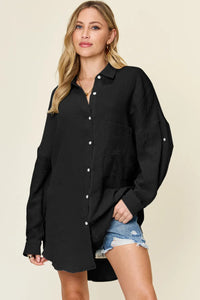 Double Take Full Size Pocketed Texture Button Up Shirt Thumbnail 5