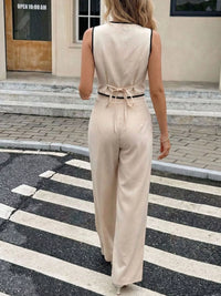 Contrast Trim Vest & Wide Leg Pants Set Thumbnail 8