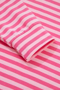 Stripe Drop Shoulder Round Neck Top and Buttoned Straight Pants Two Piece Set Thumbnail 13