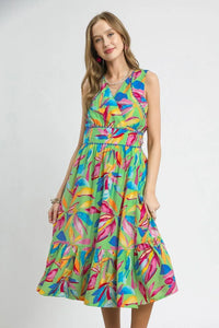 Umgee Ruffled Hem Printed Sleeveless Midi Dress Thumbnail 2