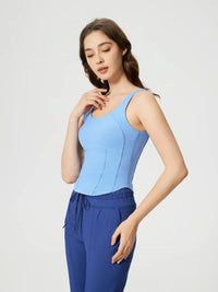 Millennia Round Neck Wide Strap Active Tank with Detachable Chest Pads Thumbnail 9