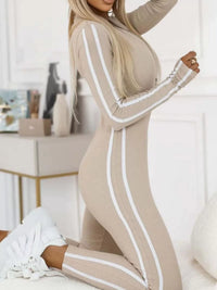 Full Size Stripe Zip-Front Long Sleeve Jumpsuit Plus Size Thumbnail 5