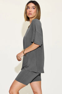 Basic Bae Full Size V-Neck Drop Shoulder T-Shirt and Shorts Set Thumbnail 28