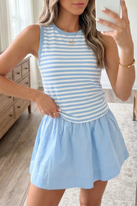 Stripe Slim Tank Contrast Ruffle Mini Skort Set Thumbnail 1