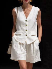 Full Size Sleeveless Vest and Shorts Set Plus Size Thumbnail 1