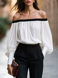 Off-Shoulder Lantern Sleeve Blouse Thumbnail 1