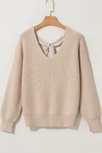 Tied Back V-Neck Long Sleeve Sweater Thumbnail 14