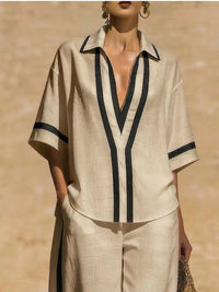 Full Size Contrast Trim Top and Pants Set Plus Size Thumbnail 7