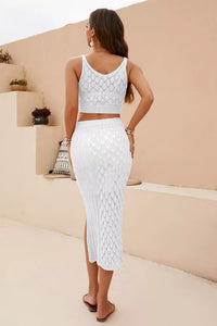 Openwork Cropped Tank and Split Skirt Set Thumbnail 8