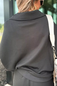 Collared V Neck Pullover Sweatshirt Sweatpants Set Thumbnail 6