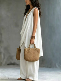 Sleeveless Asymmetrical Top and Wide-Leg Pants Set Thumbnail 2