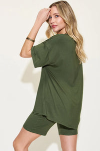 Basic Bae Full Size V-Neck Drop Shoulder T-Shirt and Shorts Set Thumbnail 23